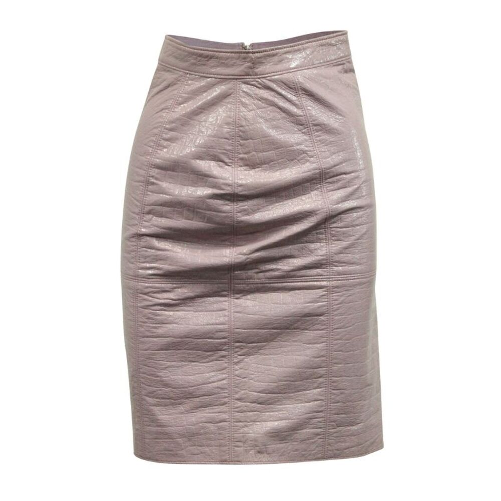 MSGM Crocodile Effect Pencil Skirt in Pink Cotton